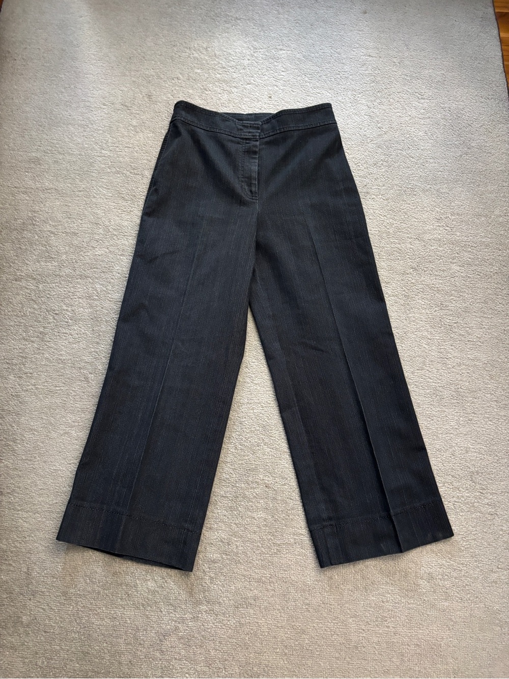 Akris Punto High Rise Wide Leg Cropped Denim Trousers Dark Grey